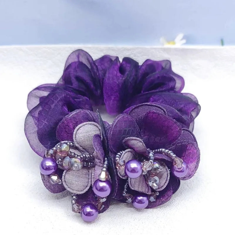 Women Lace Hair Scrunchies  Bow Hair Fantaisie Tie High Elasticity