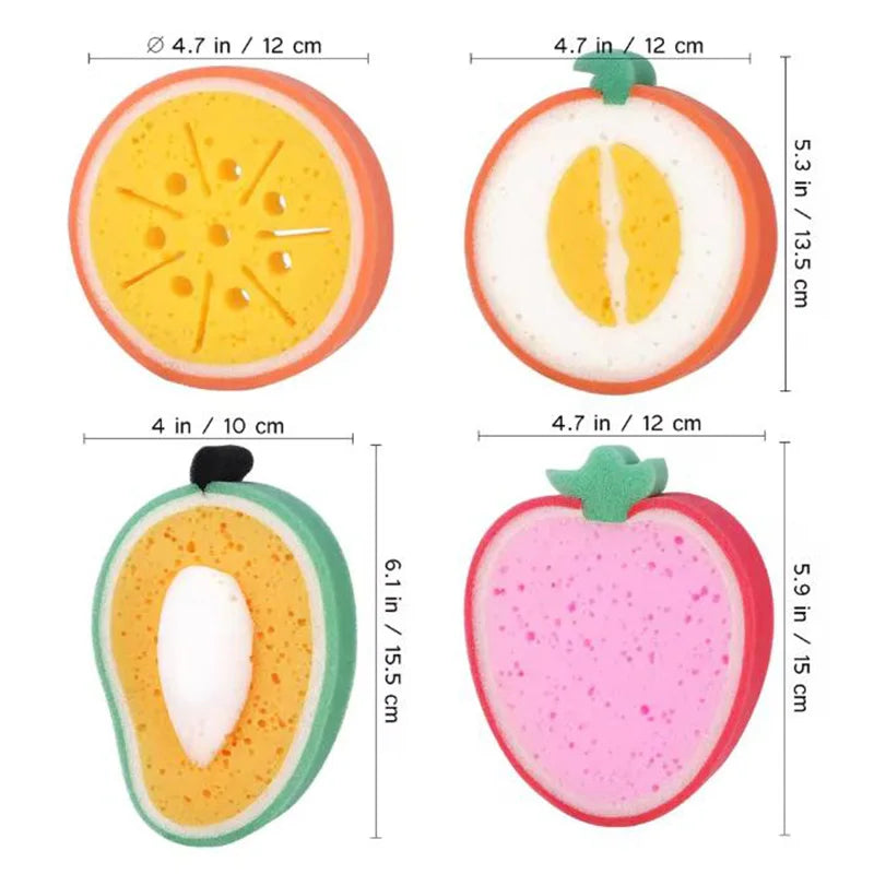 1/4pcs Cute Fruit Shaped Bath Sponge For Body Cleaning Lovely Baby Body Sponges Scrubbers Shower Sponge For Children Kids