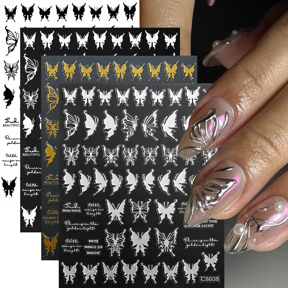 4pcs/set 3D Cute Cartoon Black Cat Nail Stickers Funny Cat Paw/Bowtie Self-Adhesive Nail Art Decals Manicure Accessories DIY 8*1