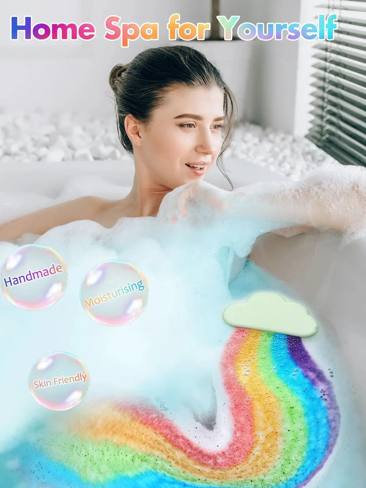 Pink Fragrance Rainbow Cloud Bath Bombs, Colorful Dissolving Bath Toys with Surprise，The Perf Colors, The Perfect Bath Gift