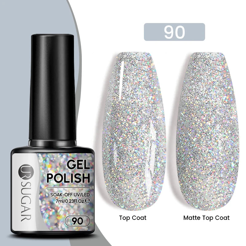 UR SUGAR 7ml Glitter UV Gel Nail Polish Glitter Sequins Soak Off UV Gel Varnish Colorful Nail Gel Polish DIY Nail Art Polish