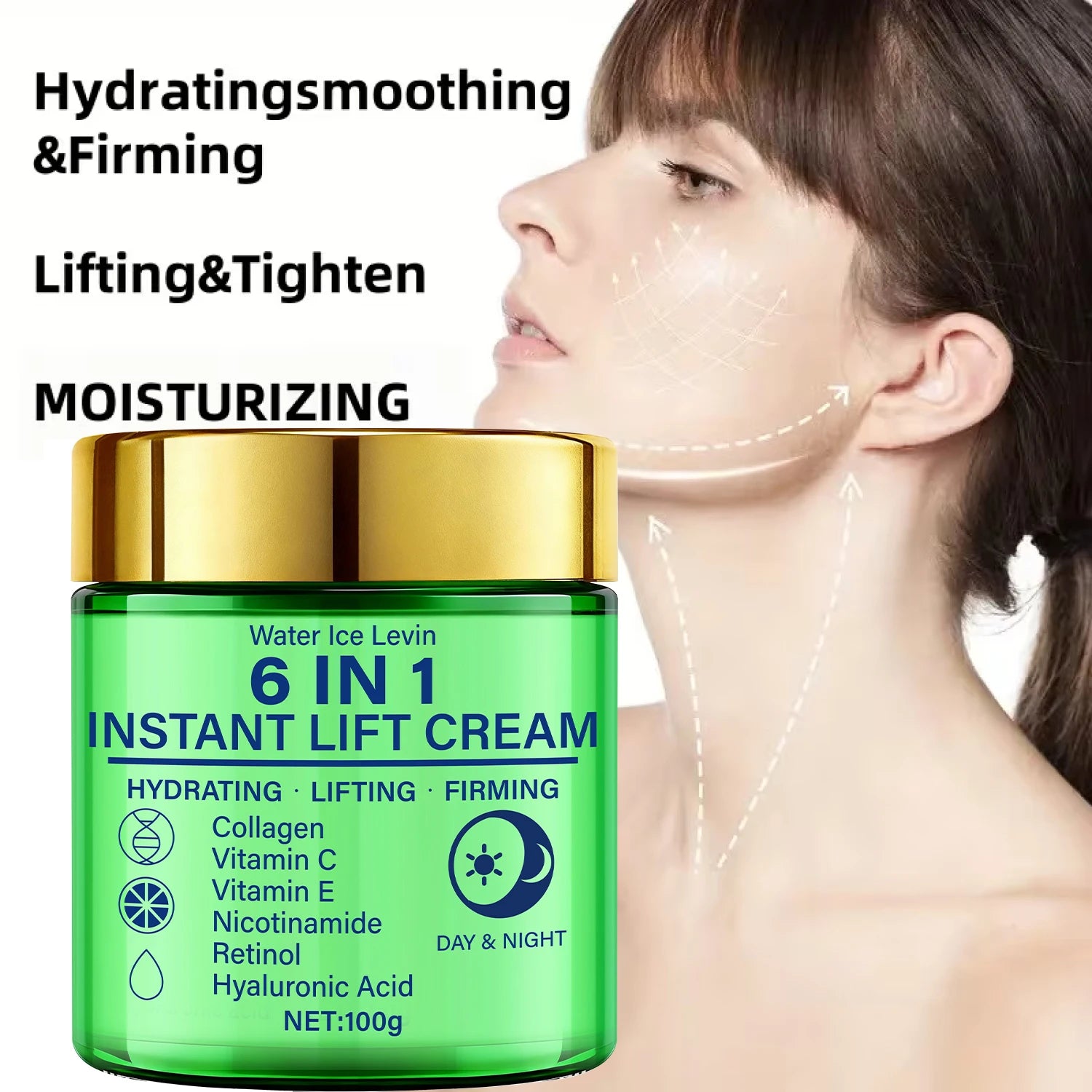 6-in-1 Instant Lift Cream Collagen Vitamin C Retinol Blend. Hydrates, Lifts, Firms Skin. Day Night Use. Visible Tightening. 100g.
