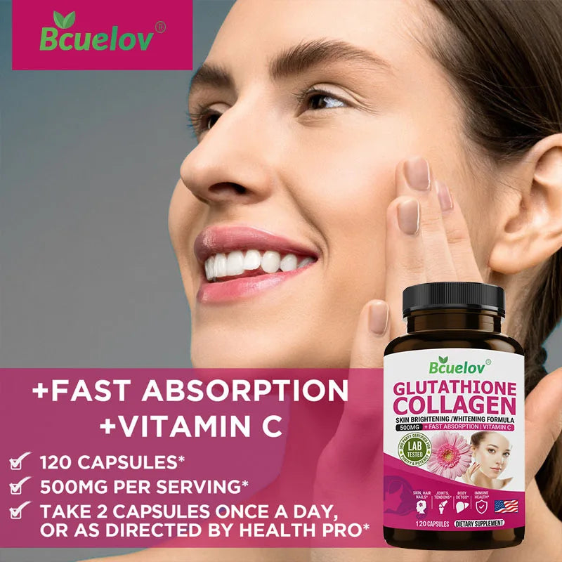 L-Glutathione 500mg Collagen Supplement Vitamin C Antioxidant Skin Brightening Whitening Skin Hair Nails Immune Brain Health