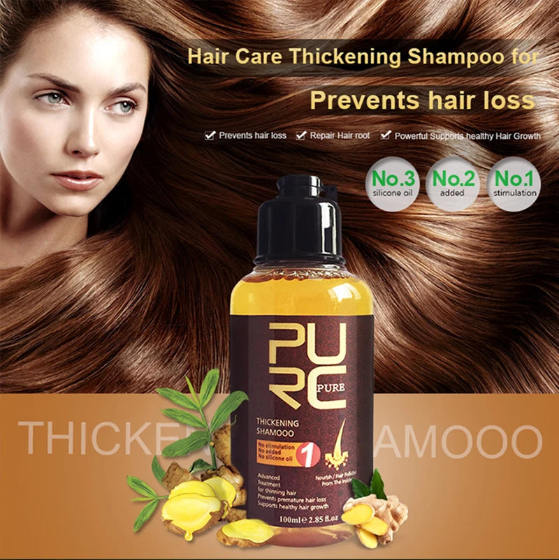 PURC Ginger Shampoo for Thinning Hair Repair Damaged Frizz Thickening Shampoo Hair Care