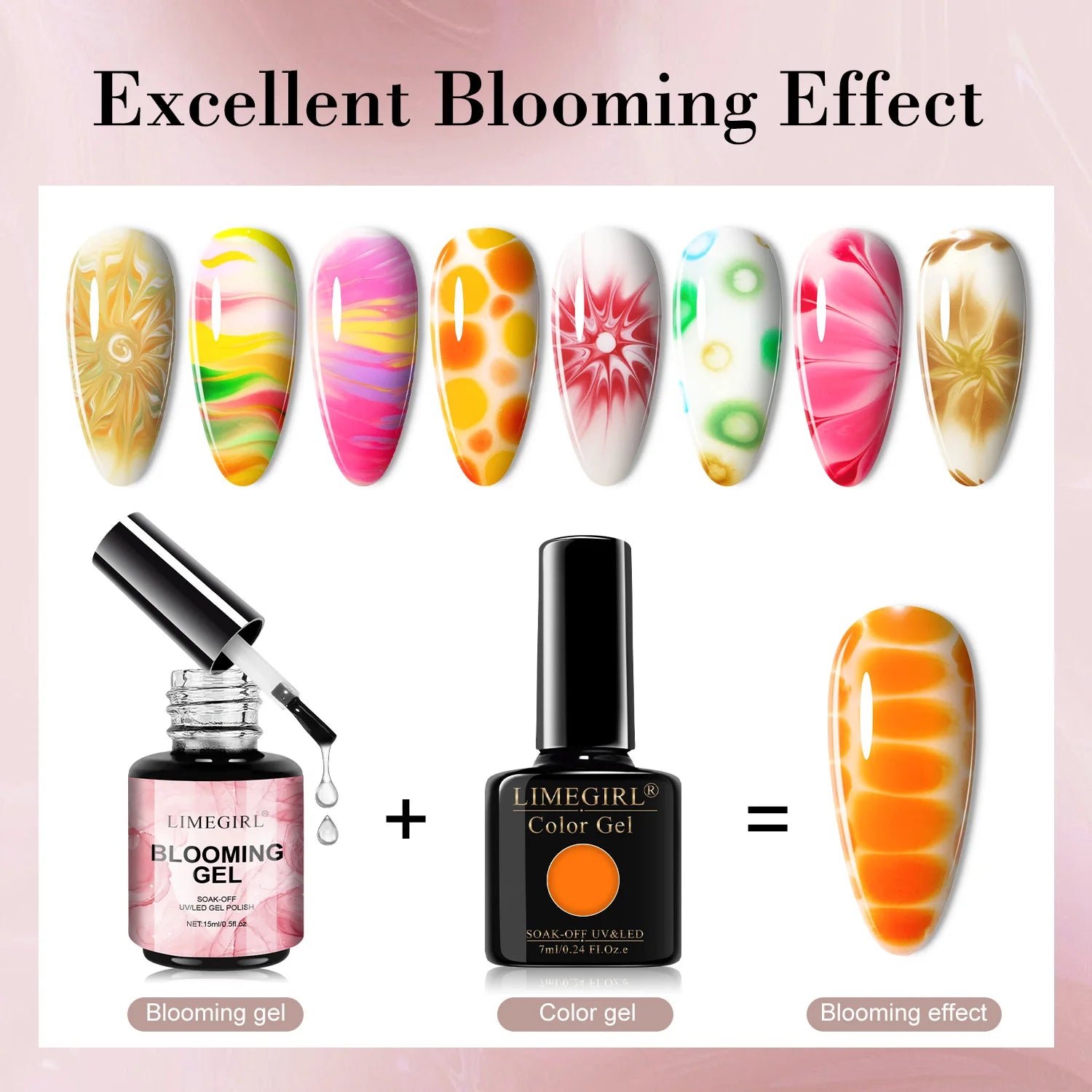 LIMEGIRL 15ML Clear Blooming Gel Polish UV Soak Spread Marble Nail Polish Gel Paint Applicable Nail Art Design Gel