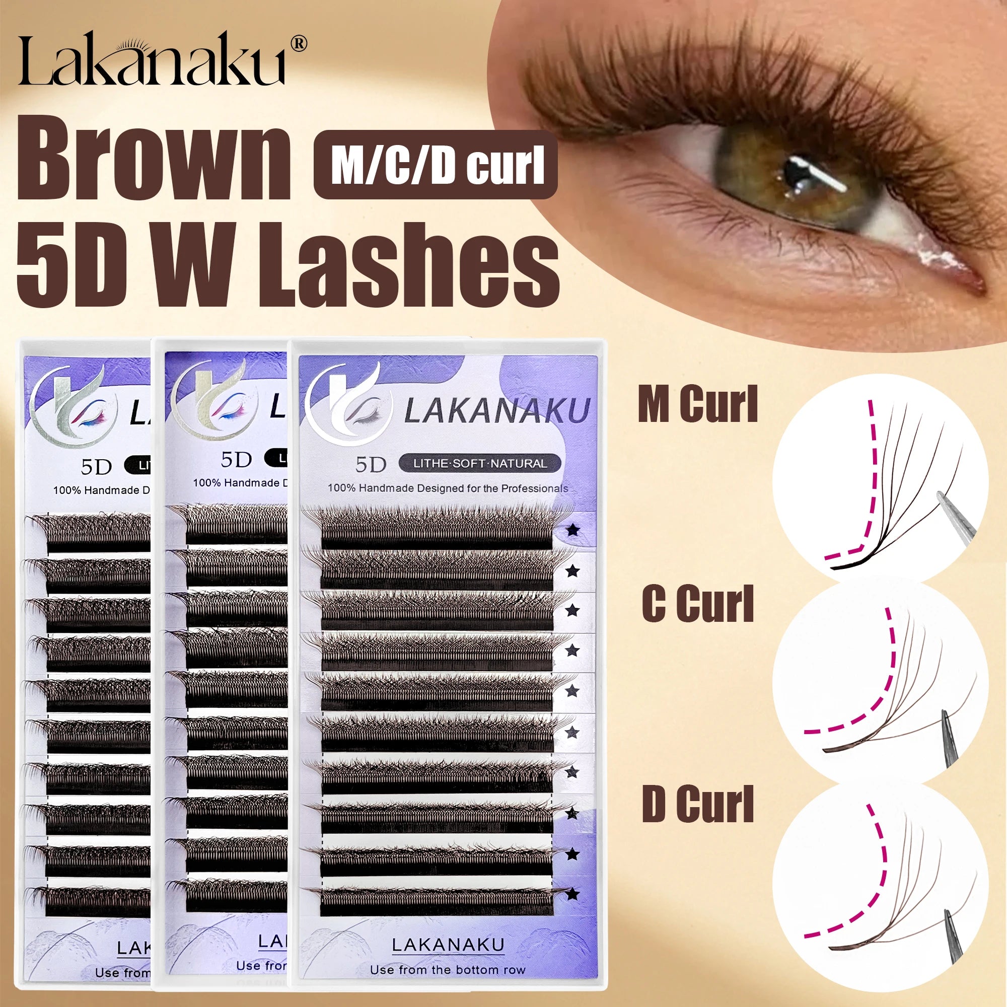 LAKANAKU Brown 5D W-Shaped M/C/D Curl Colorful Eyelashes Extensions Premade Fans Cilios De Pestañas False Eyelashes Makeup