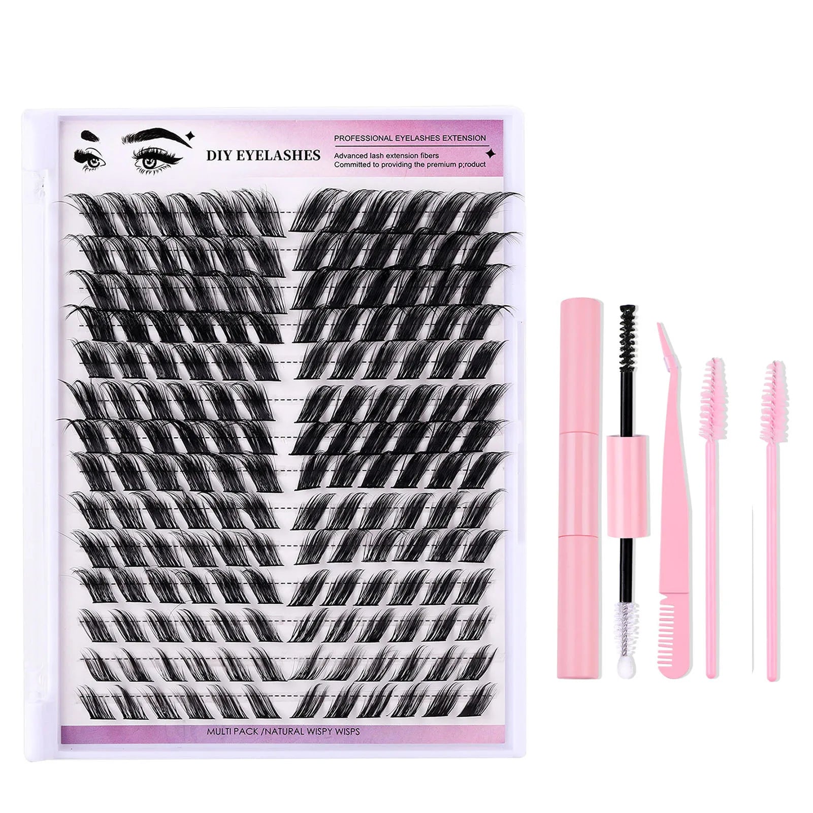 12-18mm DIY cluster Eyelash Extensions Kit Bond and Seal glue set 168row D Curl Individual Lashes for professionals makeup tools