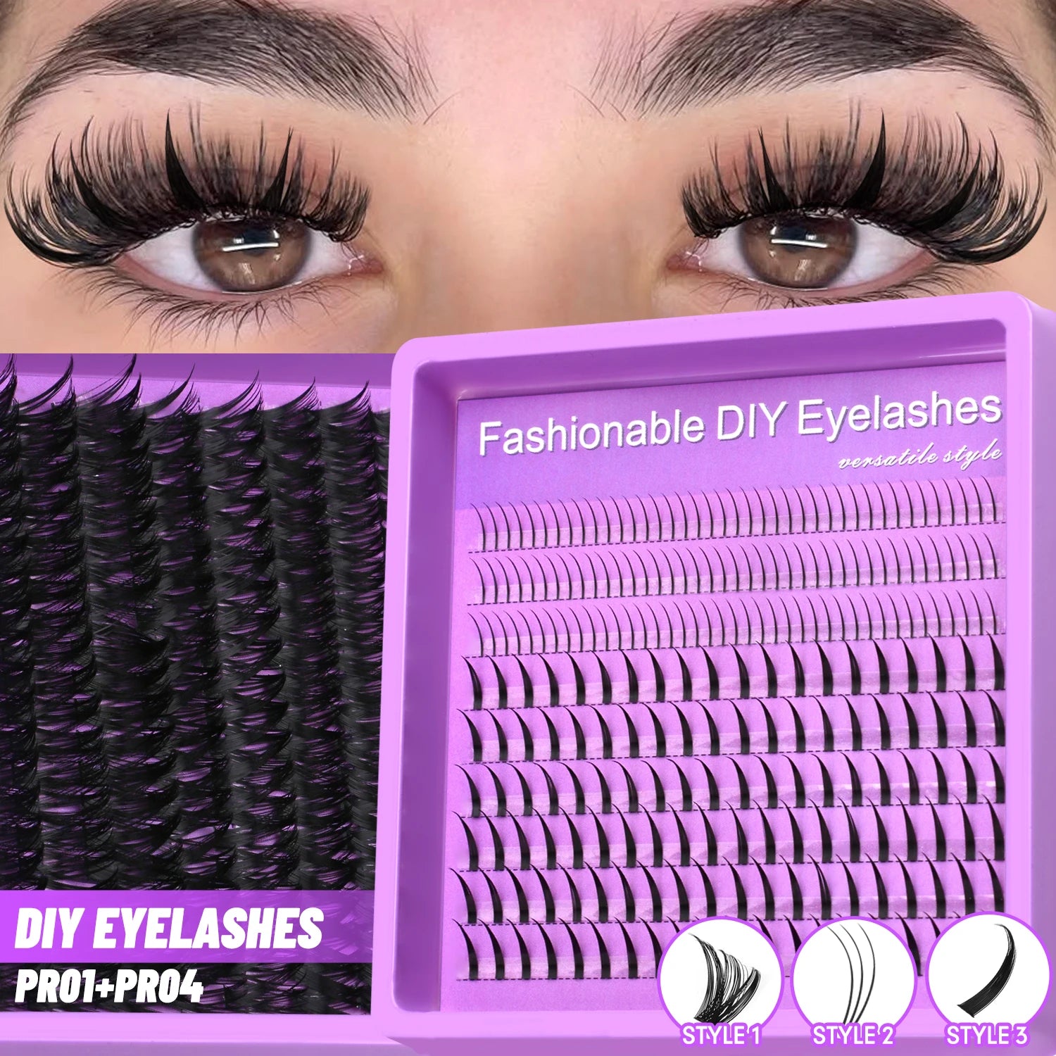 LASVIREY DIY Lash Clusters with Manga Spiky Lashes Fluffy Fake Eyelashes Mixed Tray Fluffy Individual Lashes Extension Makeup