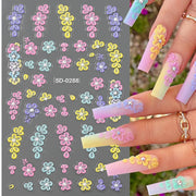 5D Pink Blue Floral Nail Art Stickers Petals Leaf Plant Embossed Nail Decals Spring Summer Flower Design for DIY Nail Supplies