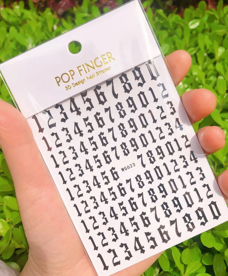 New Roman 26 English Alphabet Number 3D Self-adhesive Nail Art Decal Sticker Word Small Letter Nail Tattoos Decal Stickers