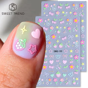 2pcs Sweet Element Nail Art Stickers Simple Flower Heart Cherry Strawberry Kawaii Decals Colorful Bow Butterfly Manicure Sliders