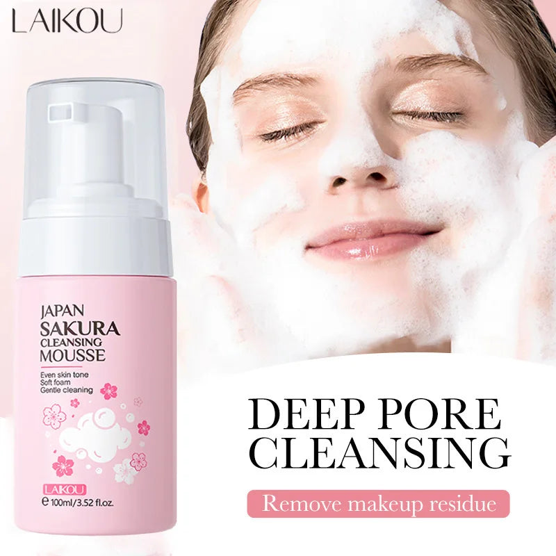 LAlKOU Sakura Gentle Care Facial Mousse Face Wash Foam Facial Cleanser Moisturizing Brightening Hydrating Face Cleansing Skin