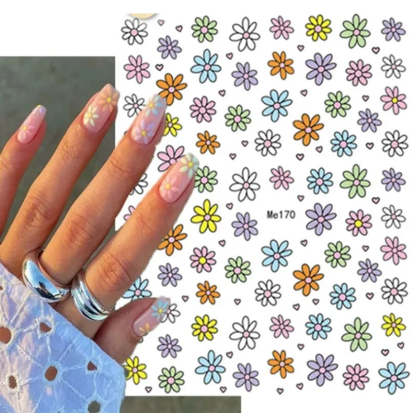 3D Flower Petal Nail Stickers Purple Pink Tulip Leaf Clover Summer Avocado Fruit Geometric Line Floral Manicure Decoration