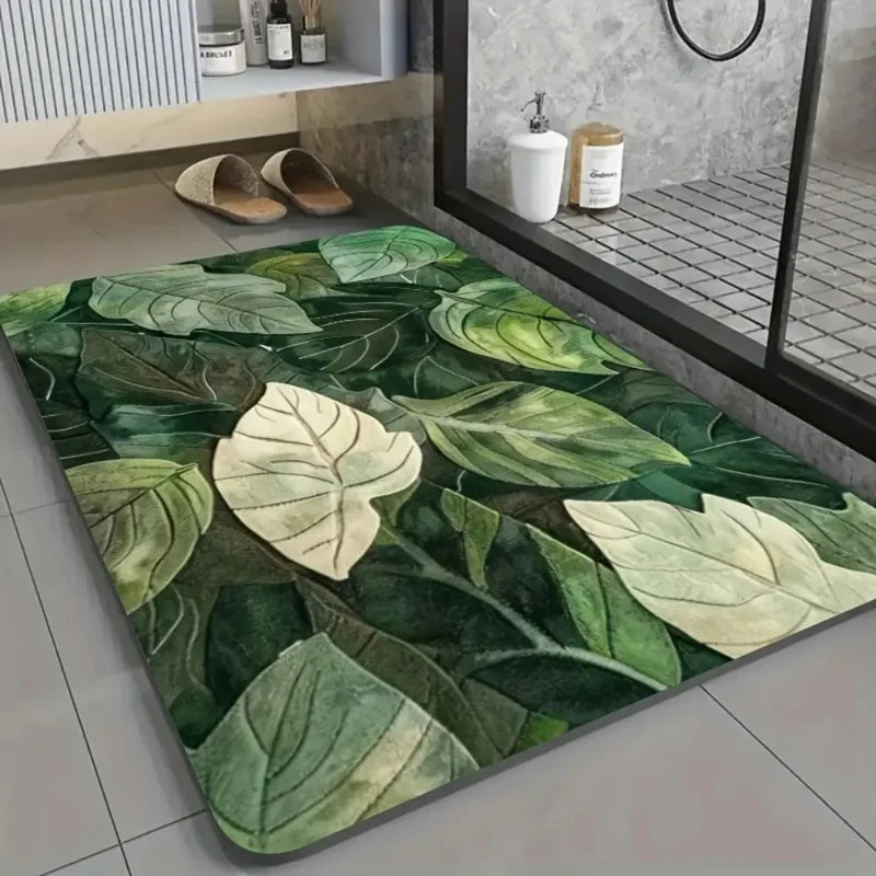 VIKAMA Tropical Green Plant Leaves Bathroom Floor Mat Anti slip Water absorbing Carpet Bathroom Shower Room Decoration