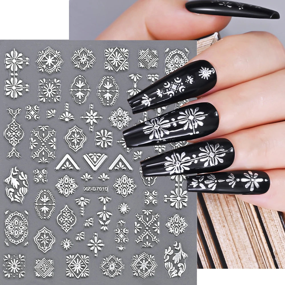 1pc Y2K-Inspired 3D Metallic Nail Stickers Geometric Marble & Bronzing Designs Nail Sliders Self-Adhesive Sparkling Manicure DIY