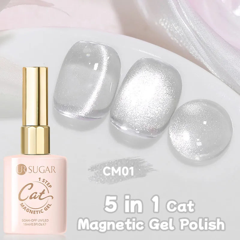 UR SUGAR 5-in-1 15ml Cat Magnetic Gel Polish 1-Step No Base No Top Coat Dry UV LED Nail Gel Long Lasting Easy Apply