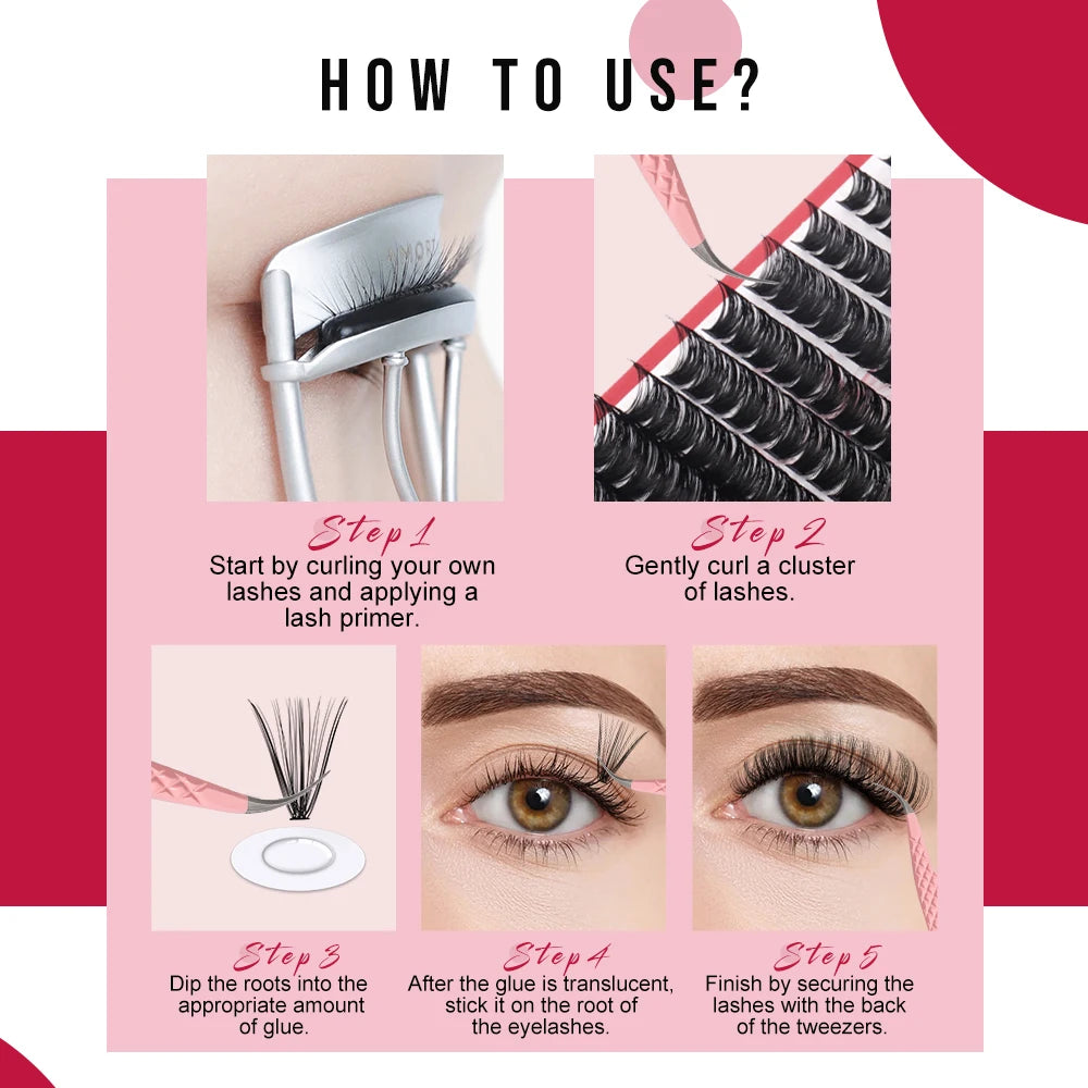 Fadvan 60P/80P DIY Eyelash Extension Kit Individual Lashes Cluster D Curl Mix Lash Clusters with Bond and Seal Lash Extensions