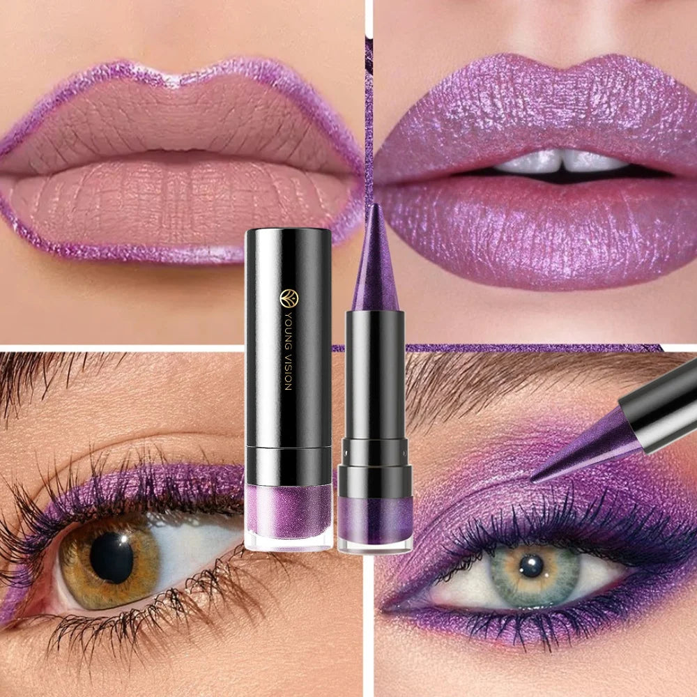 YOUNG VISION Dual-Finish Lipstick Pointed Tip 6 Colors Matte Pearl Shimmer Waterproof Kiss-Proof Non-Transfer