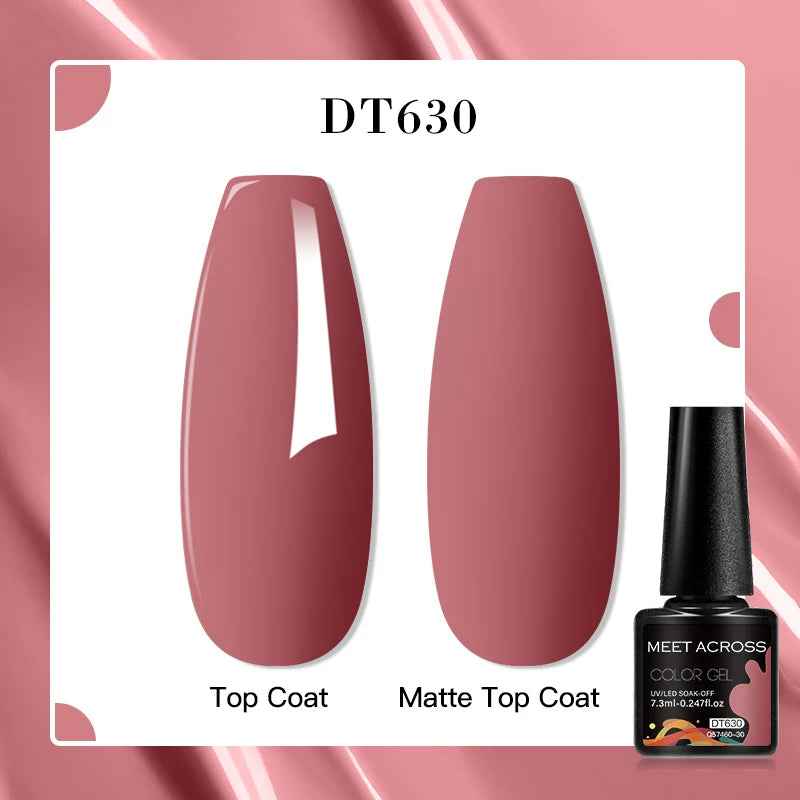 MEET ACROSS 7ml Pink Glitter Rubber Base Nail Gel Polish Sparkling Gold Foil DIY Nail Art Painting Gel Long Lasting Varnish