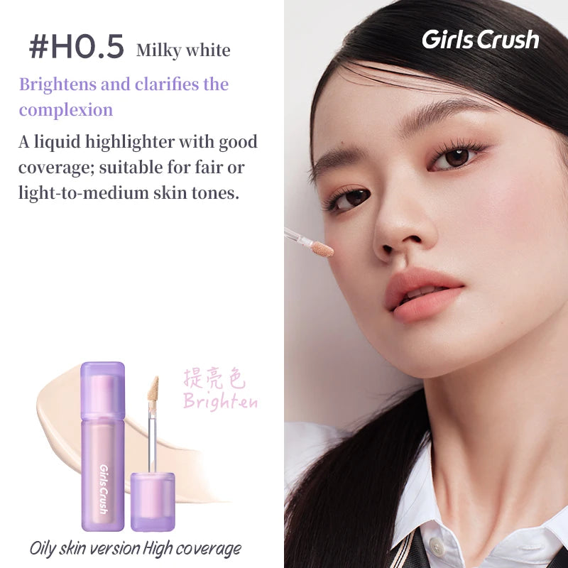 Girlscrush Liquid Concealer  Moisturizing Brightening Conceal Pore Watery Velvet Longlasting Cover Red Streaks Face Oily Skin