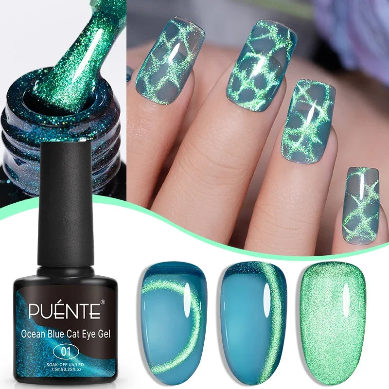 7.5ML Green Crystal Cat Magnetic Gel Nail Polish Shiny Green Glitter Cat Eye Gel For Manicure Soak Off UV Nail Art Varnish