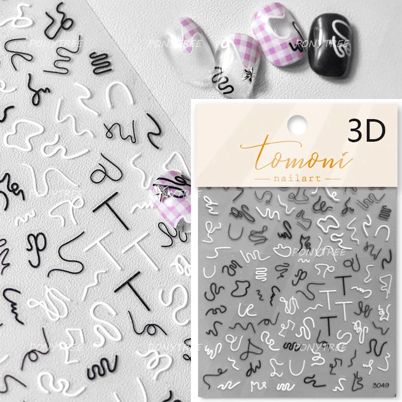 Geometric Lines Star Love Heart Chain Silver Gold Lava Letter Flower Growth Ring Number 5D DIY Nail Art Stickers Manicure Decals