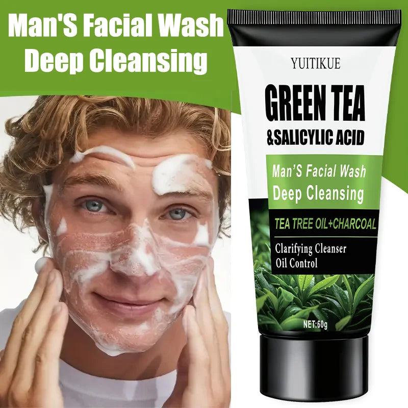 WaterIceLevin Green Tea Salicylic Acid Mens Facial Wash Deep Cleansing Oil Control Tea Tree Charcoal Refreshing Gentle Cleanser