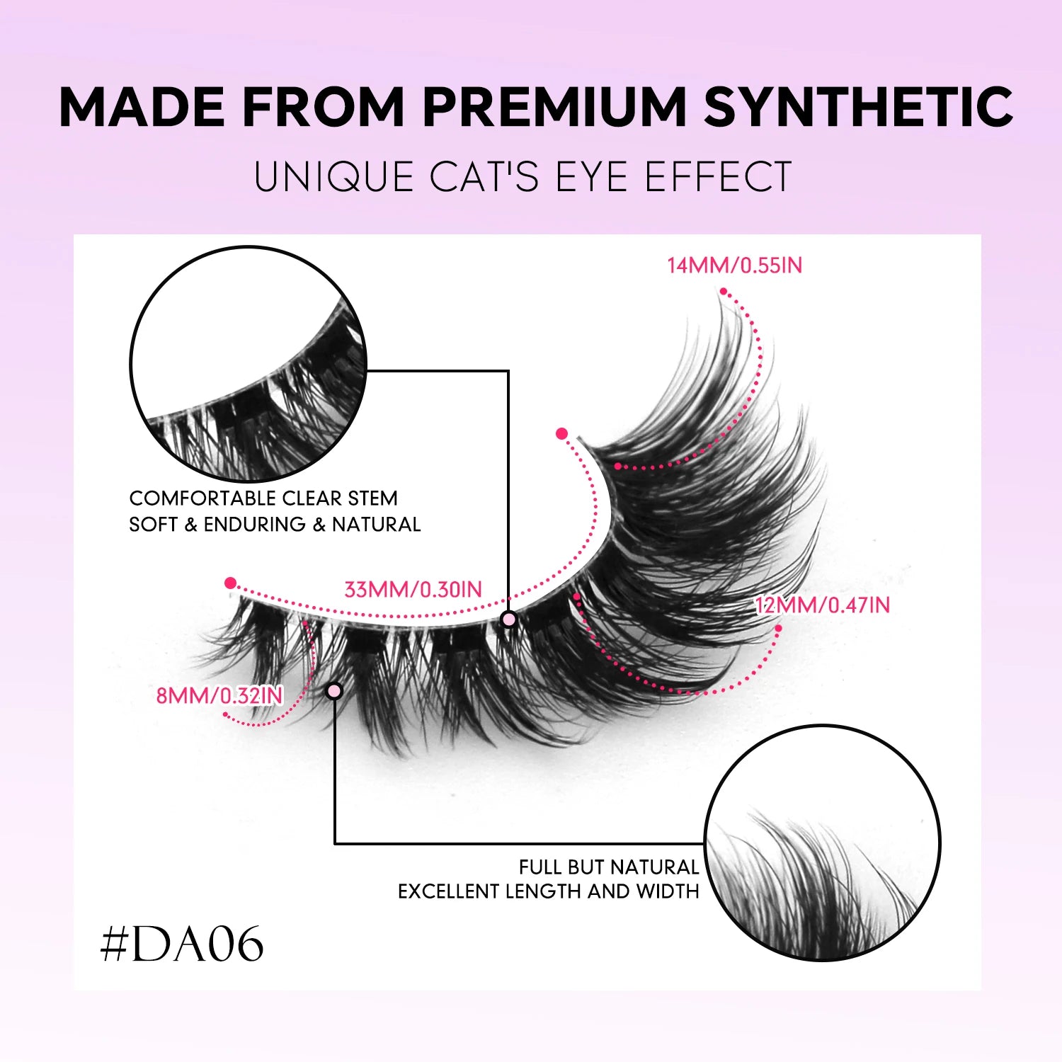 LASVIREY Fluffy Cat Eye Lashes Natural Mink Lashes Clear Band Natural Fluffy D Curl  Lashes Extension Full Strip False Eyelashes