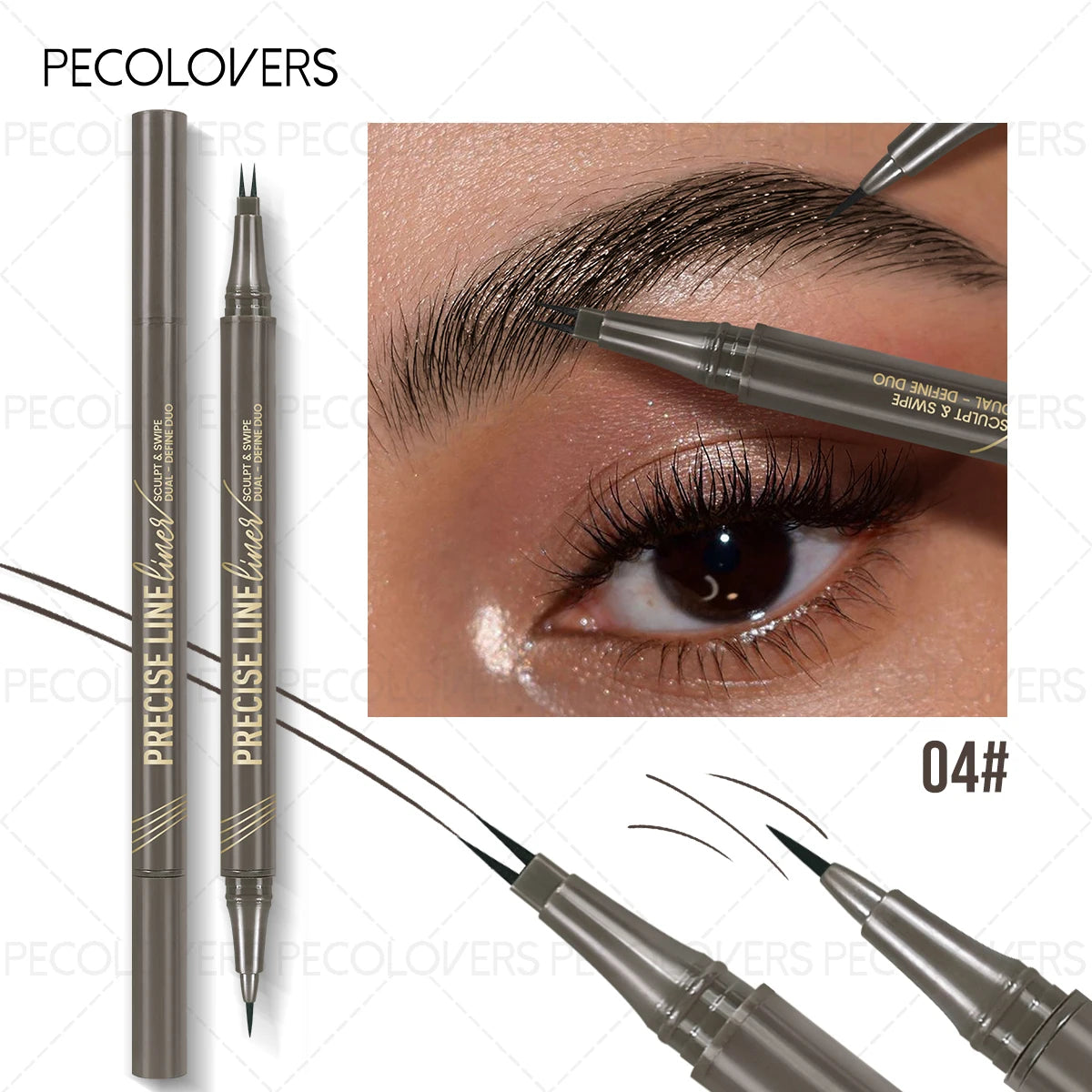 2 Forks Eyebrow Pencil Dual-Ended Artist Ultra-Fine Waterproof & Sweatproof, Natural 3D Wild Brow Look,