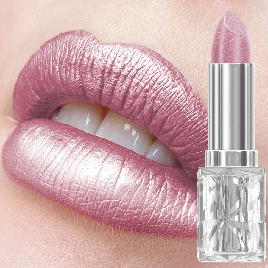 7 Colors Pearlescent Pink Metallic Glitter Velvet Lipstick Waterproof Long Lasting Korean Makeup Gift Matte Shimmer Lip Tint