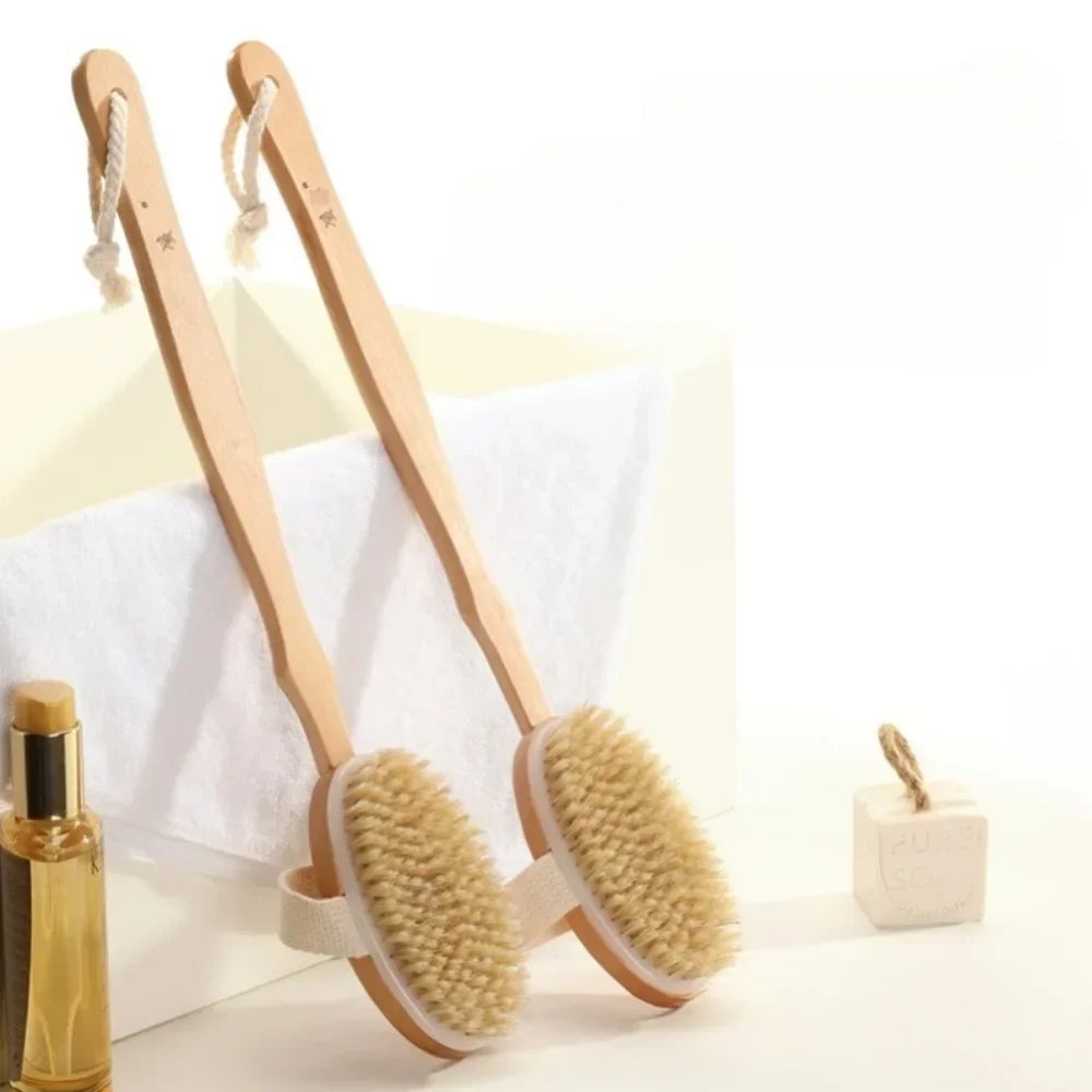1/2Pc Wooden Detachable Long Handle Shower Body Brush Bathing Massage Back Body Exfoliating Brush Bathroom Wash Brush Bath Tools