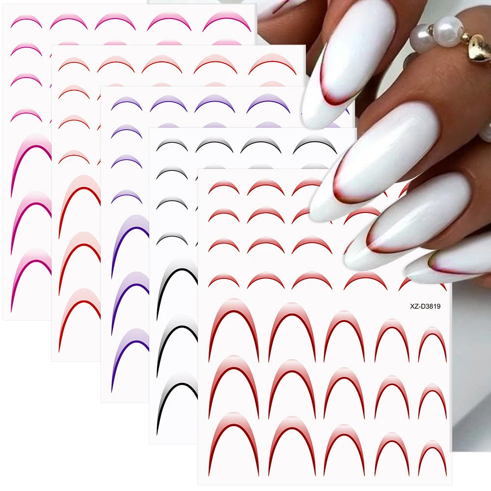 8/9/12/18Pcs New French Nail Stickers Guides DIY Nail Decors 3D Self-Adhesive White+Black Sliders Design Stencil DIY Manicure *&