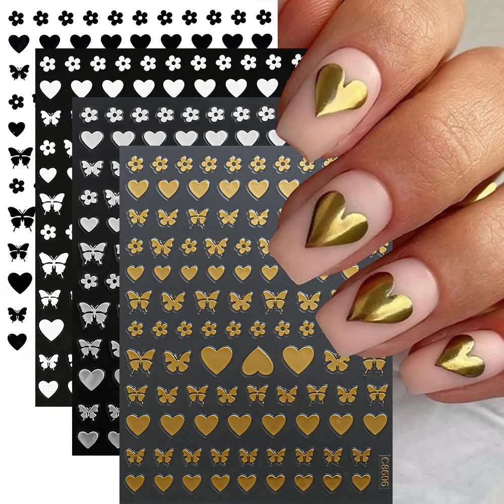 4pcs/set 3D Cute Cartoon Black Cat Nail Stickers Funny Cat Paw/Bowtie Self-Adhesive Nail Art Decals Manicure Accessories DIY 8*1