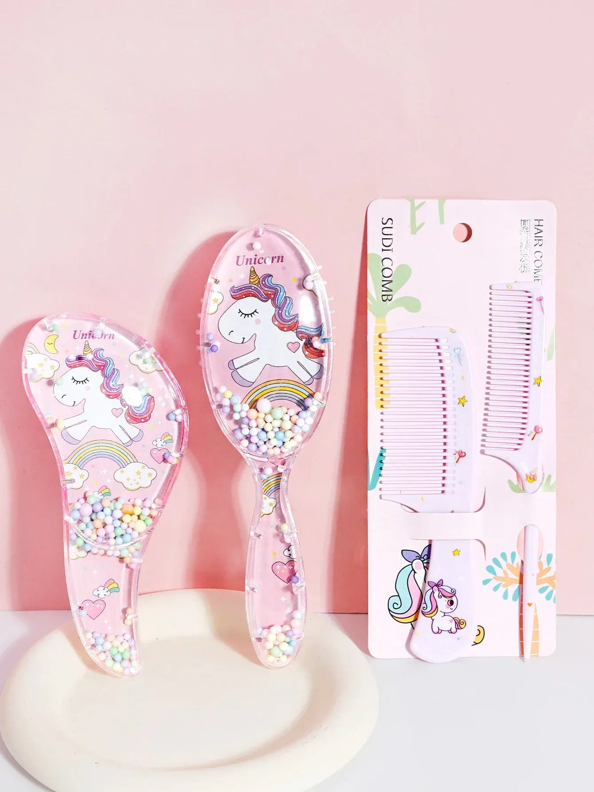 3pcs cartoon Comb Set, Wet and Dry Dual-Use, Hair Styling, Suitable for Any Hair Texture, Gift Set, Special for Real Hair Wigs