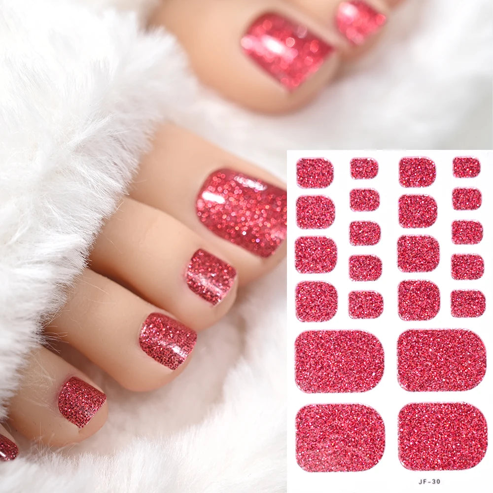 1pcs 22tips Gradient Glitter Full Toe Nail Wraps 3D Shiny Omber Pink/Purple/blue Toe Nail Polish Stickers Baking Free Toe Strips