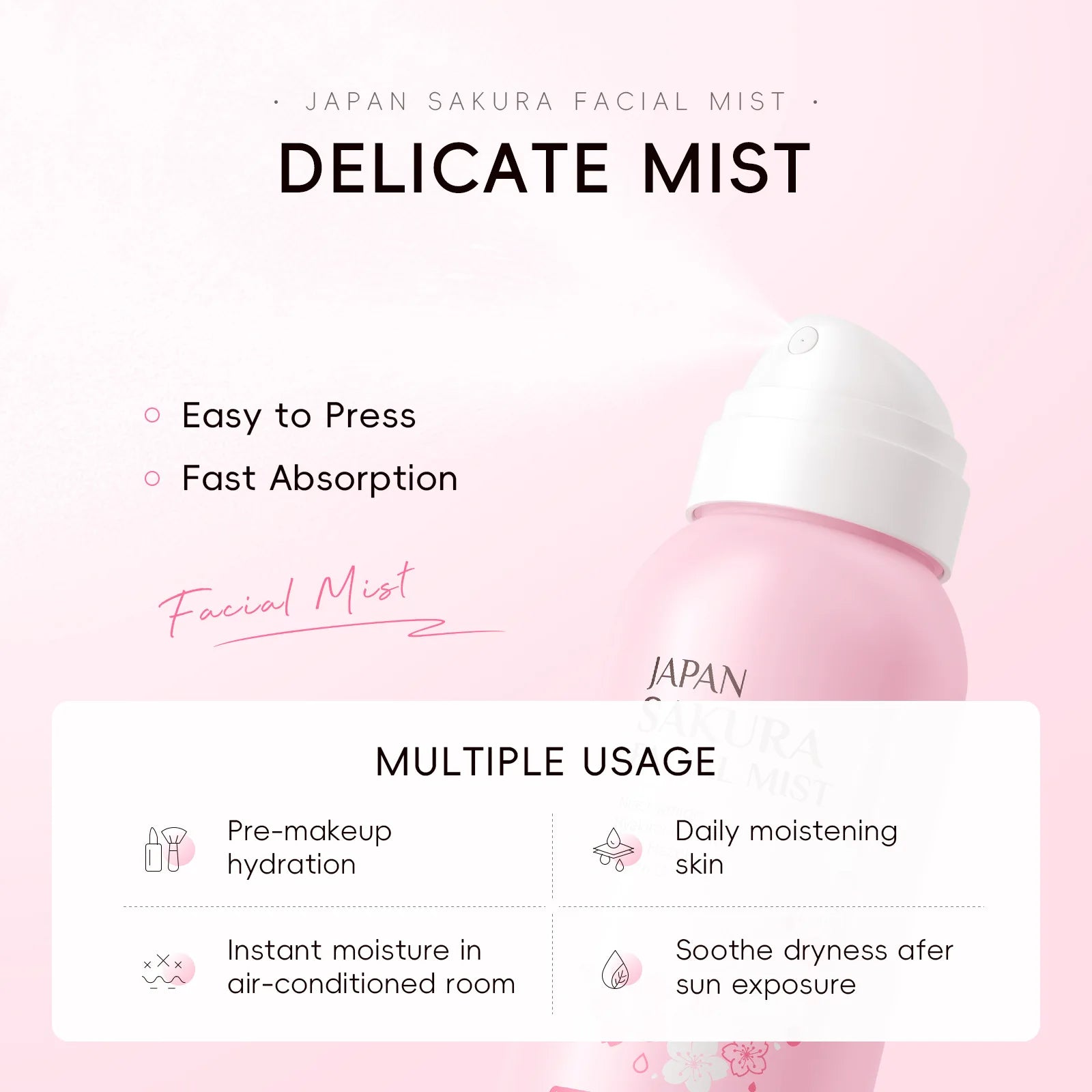 LAIKOU Sakura Toner Hydrating Moisturize Gentle Repair Brightening Skin Improve Glow Serum Toner Spray 100ml