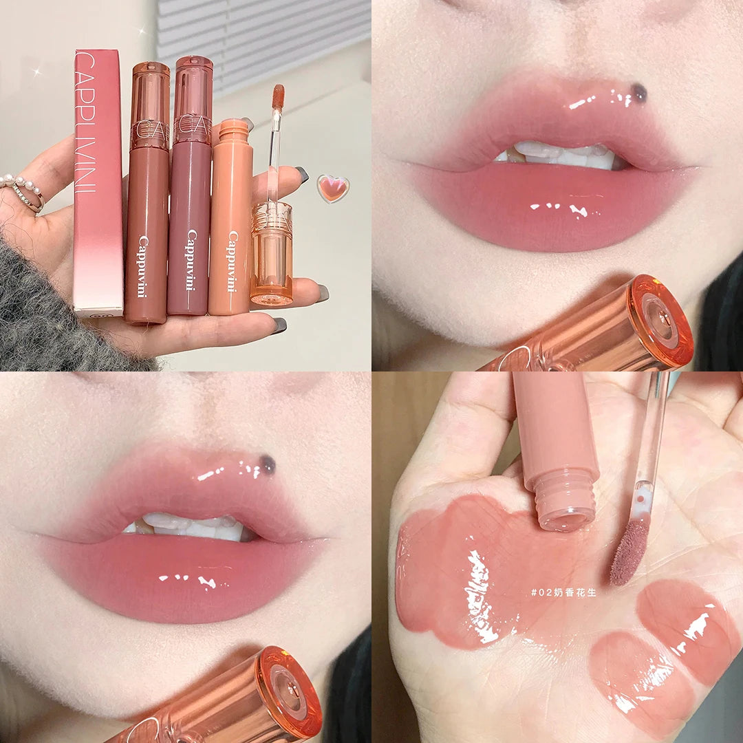 Crystal Jelly Lip Gloss Moisturizing Water-light Clear Lip Oil Waterproof Long Lasting Nude Glossy Grape Red Lip Tint Makeup