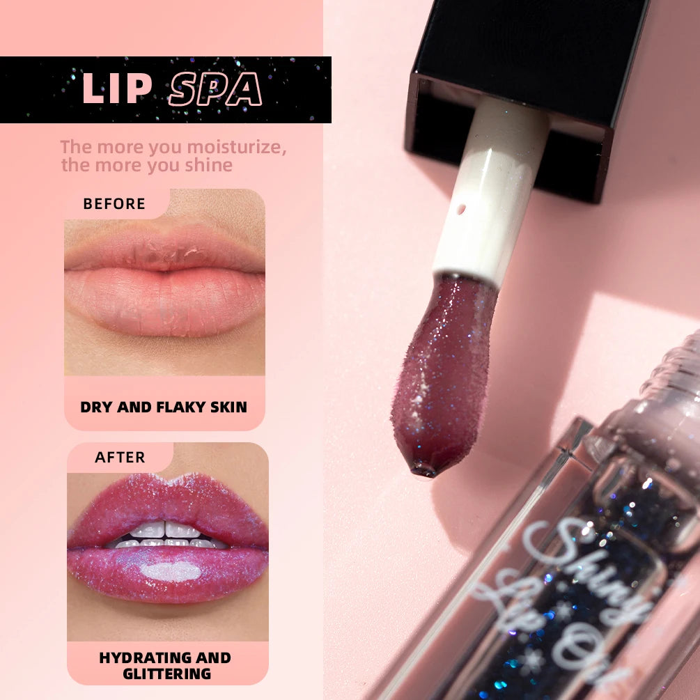 QIBEST Mirror Lip Glaze Moisturizing Color Changing Lipgloss Shiny Lip Balm Oil Plumping Lasting Diamond Lip Stain Tint Makeup