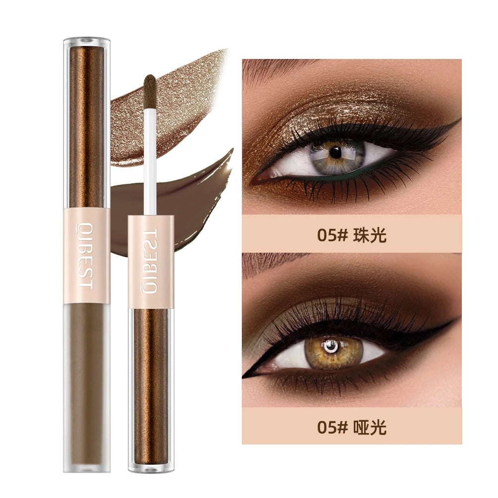 QIBEST Double-head Glitter Liquid Eyeshadow Contour Blush Pigment Silkworm Shimmer Matte Natural Cheek Shadow Cream Eyes Makeup