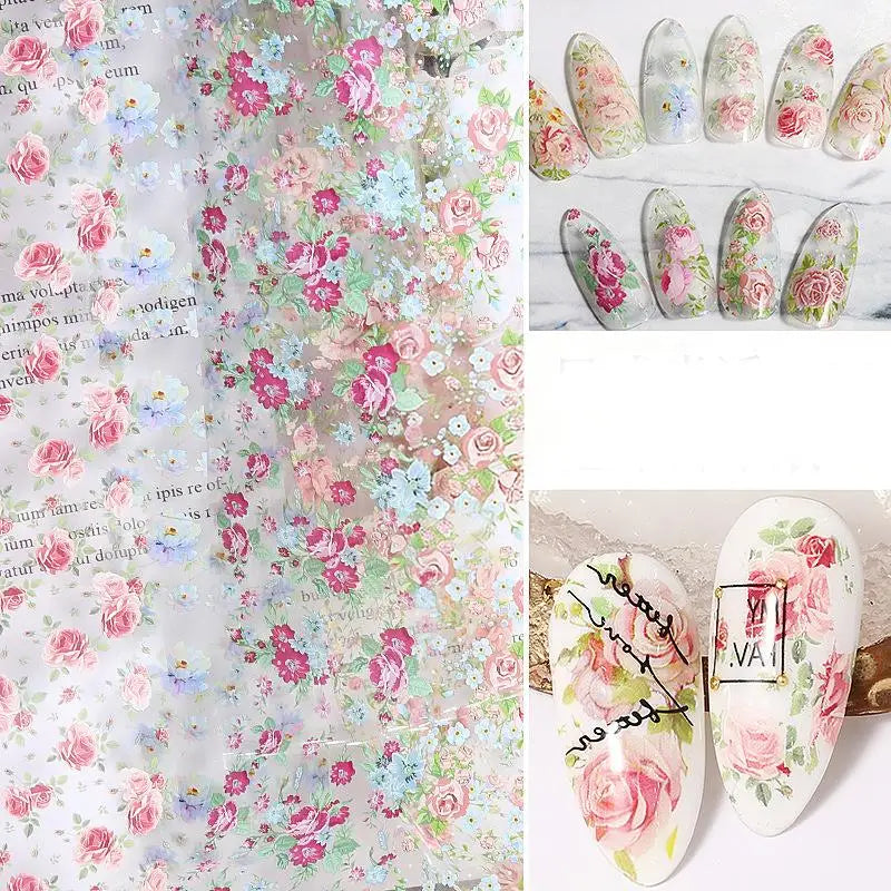 100cm Flower Nail Art Foil Transfer Stickers Rose Floral Design for DIY Professional Salon Long Strip Nail Accessory