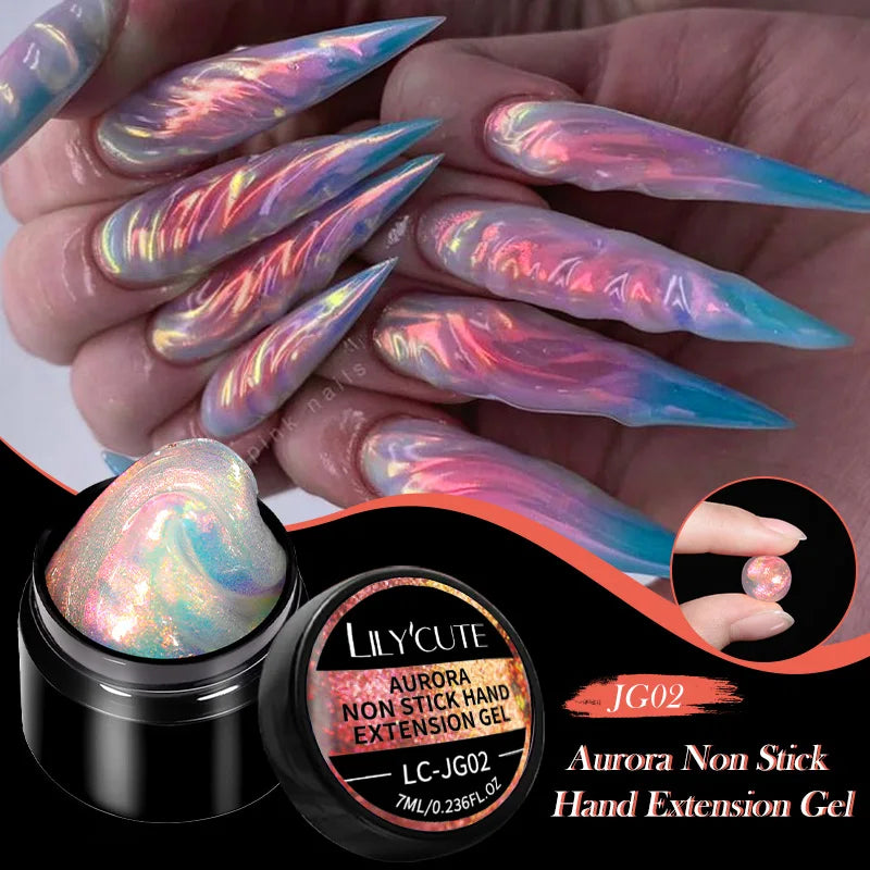 LILYCUTE 7ml Auroras Non Stick Hand Solid Extension Gel Nail Polish 3D Carving Flower Soak Off Nail Art Acrylic Hard Gel Varnish