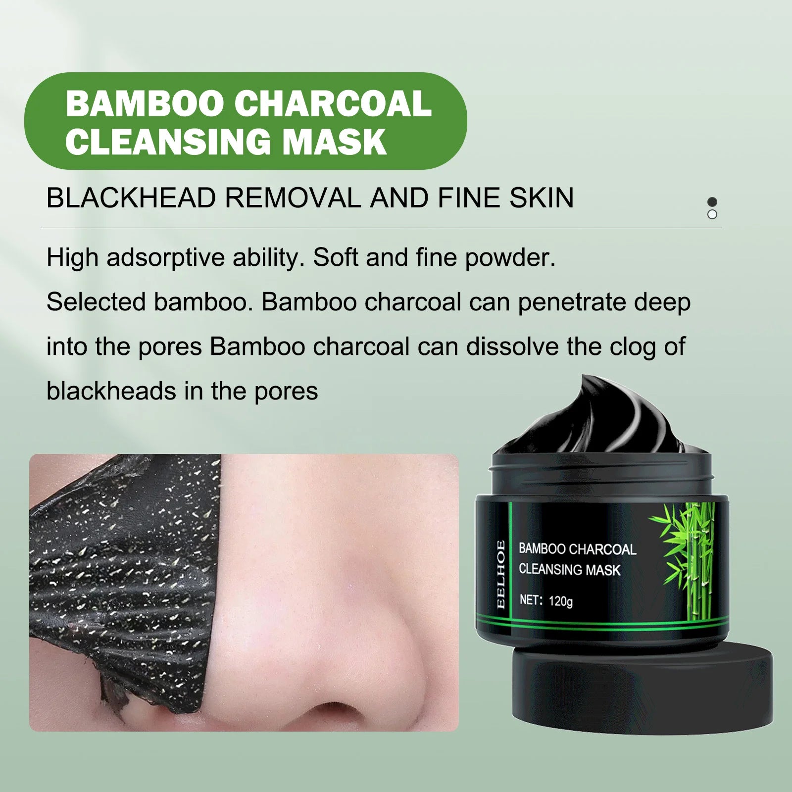 EELHOE Bamboo Charcoal Tear-Off Mask Deeply Remove Blackheads Cleaning Shrinking Pores Moisturizing Carbon Black Mud Facial Mask