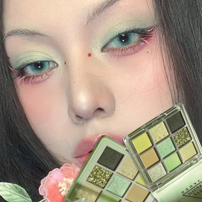 9 Color Mint Green Eyeshadow Palette Long Lasting Pearlescent Shimmer Matte Forest Look Eyeshadow Powder Eyes Makeup Cosmetics