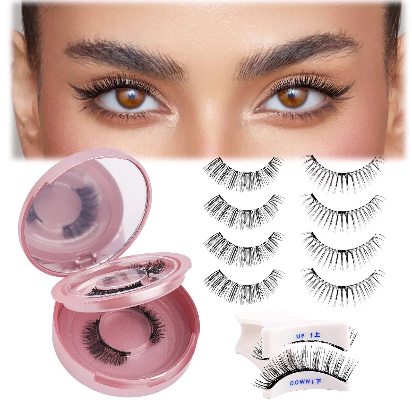 GEMERRY Magnetic Eyelashes with Applicator Natural Look Reusable Soft Strip False Lashes No Glue Makeup Kit Easy to Wear  Remove