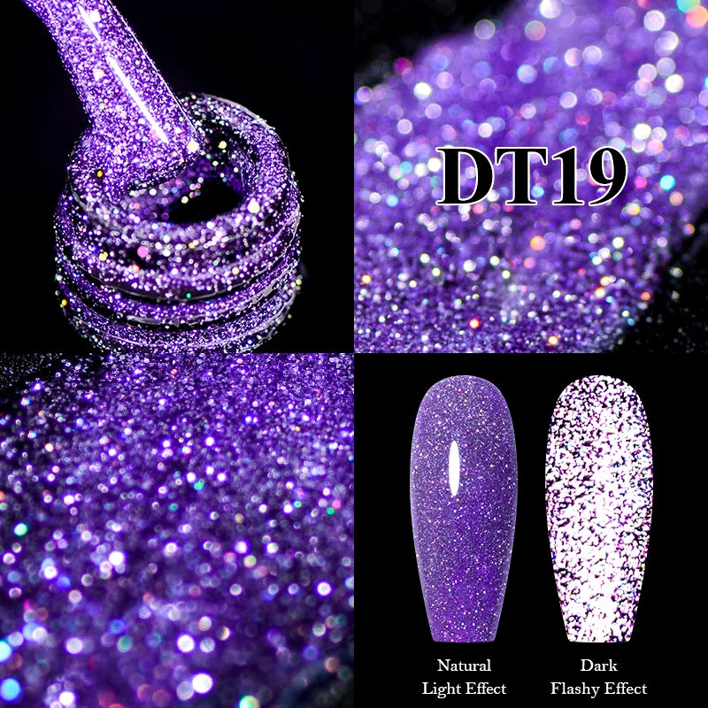 MEET ACROSS 7ml Reflective Glitter Gel Nail Polish Pink Green Purple Sparkling Soak Off UV Gel Polish for Manicure DIY Nail Art