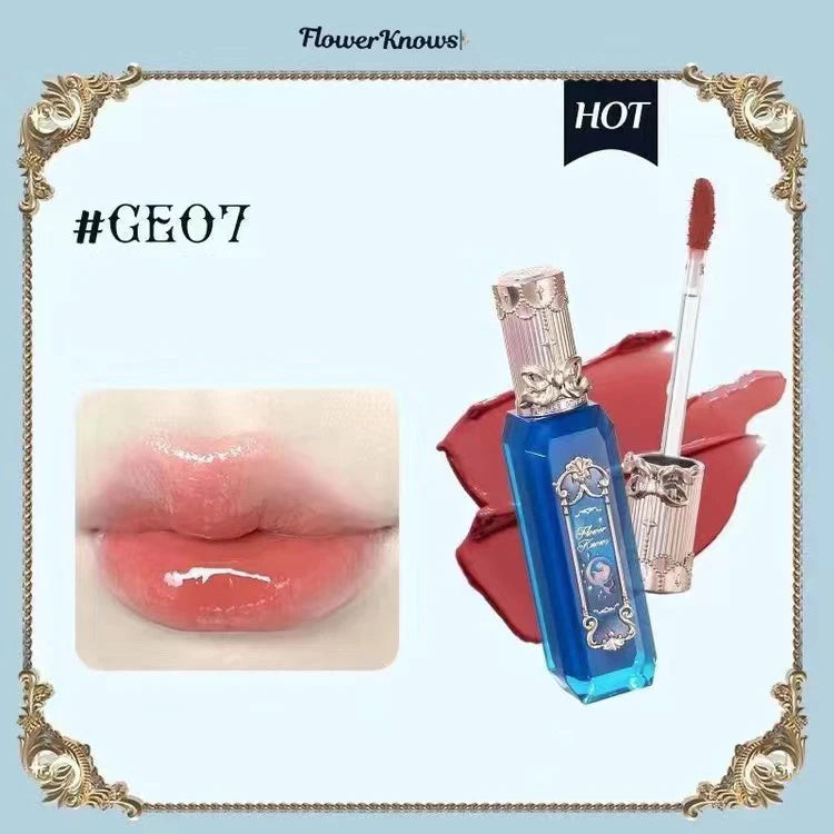Flower Knows Moonlight Mermaid Clear Lip Gloss Collection Gemstone Lip Glaze Nourishing Mirror Lip Plumber Gloss Makeup 3.5ML