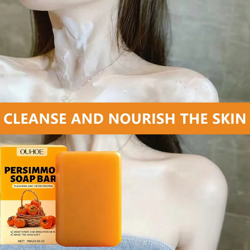 Persimmon Fruity Aroma Honey Bath Soap Bar,Reduce Mature Skin Elderly Odor,Face Body Gentle Cleansing Refreshing Moisturizing