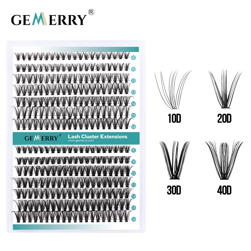 Gemerry 280 Cluster DIY Eyelashes 10D/20D 30D/40D Premade Volume Fan Lash Extension Individual Faux Mink Heat Bonded Lashes Soft