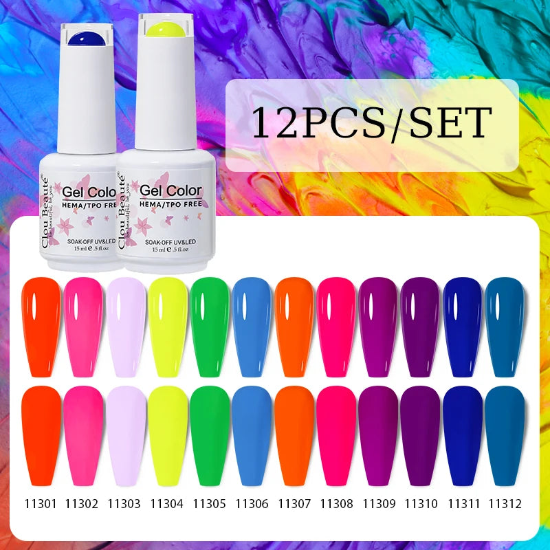 Clou Beaute 12pcs Gel Nail Polish Manicure Set Color 15ml White Glass Bottle Nail Art Kit Vernis Semi Permanent Nail Art Varnish