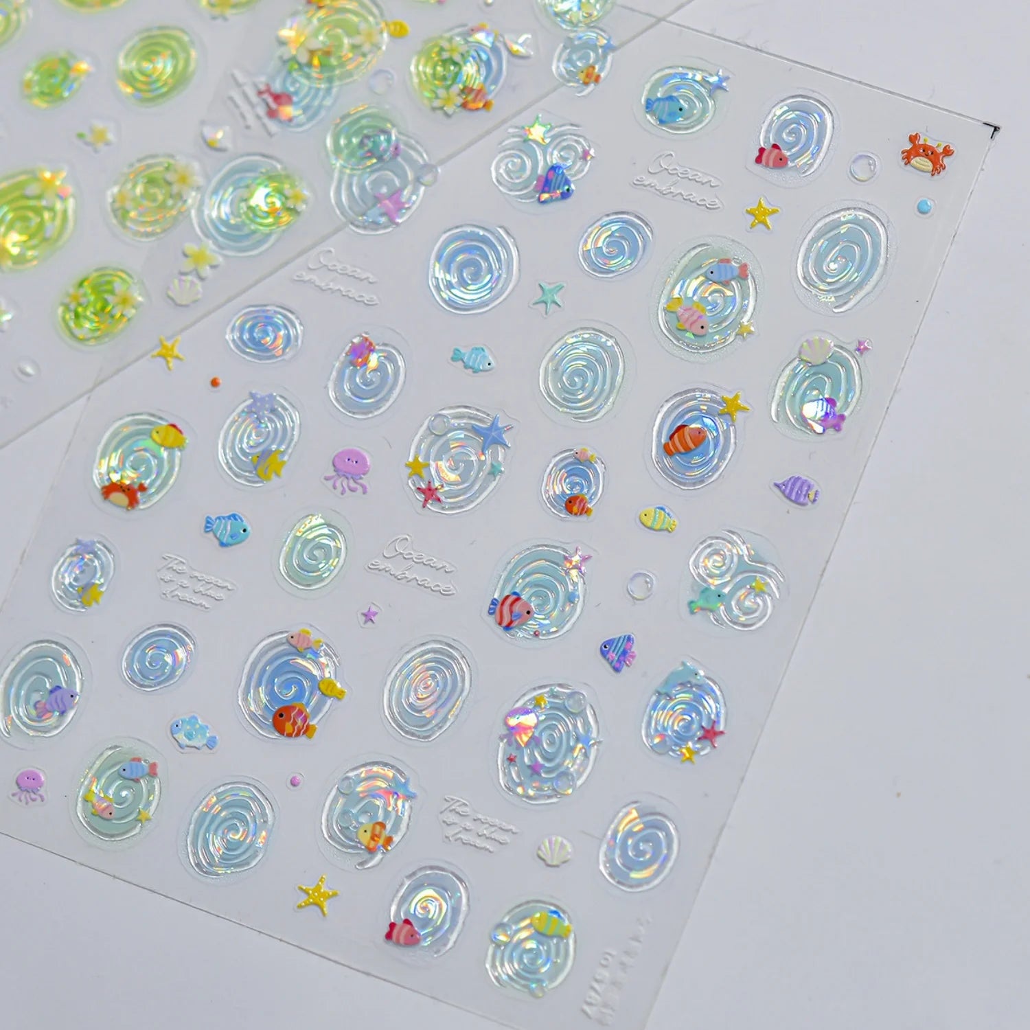 5D Summer Ocean Nail Stickers Seaside Vacation Colorful Fish Bubble Starfish Little Octopus Nail Decal Fresh Sea Manicure Decor